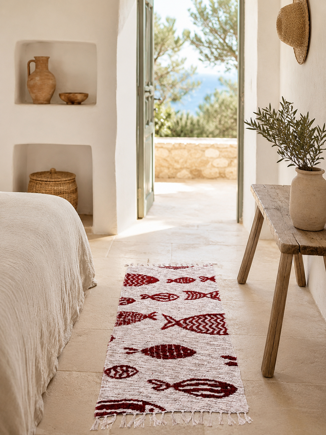 Tapis Artisanal Réversible – Poisson Rouge & Jute