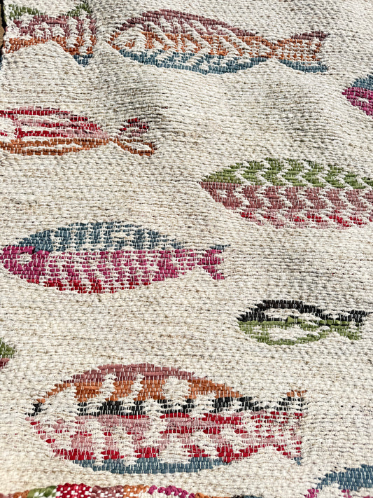 Tapis Artisanal Réversible Poisson multicolore