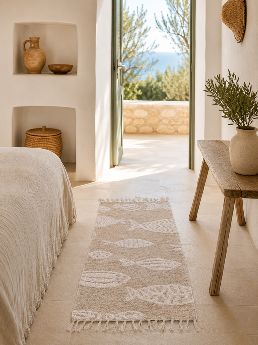Tapis Artisanal Réversible Poisson Blanc & Jute