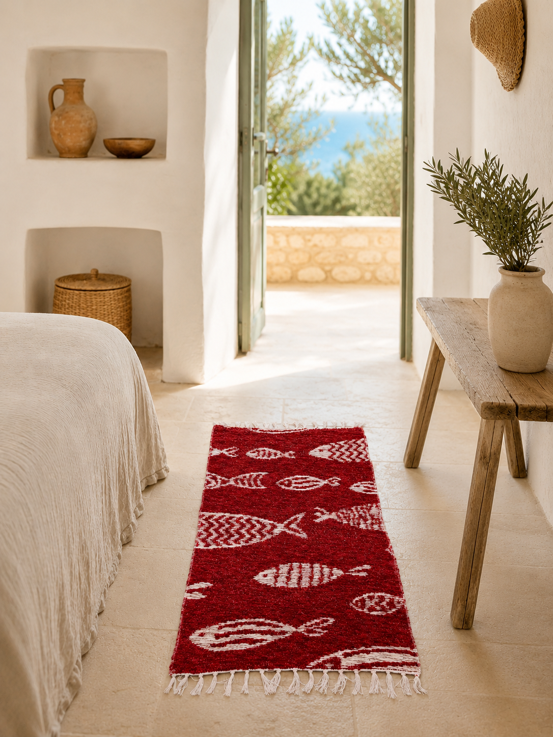 Tapis Artisanal Réversible – Poisson Rouge & Jute