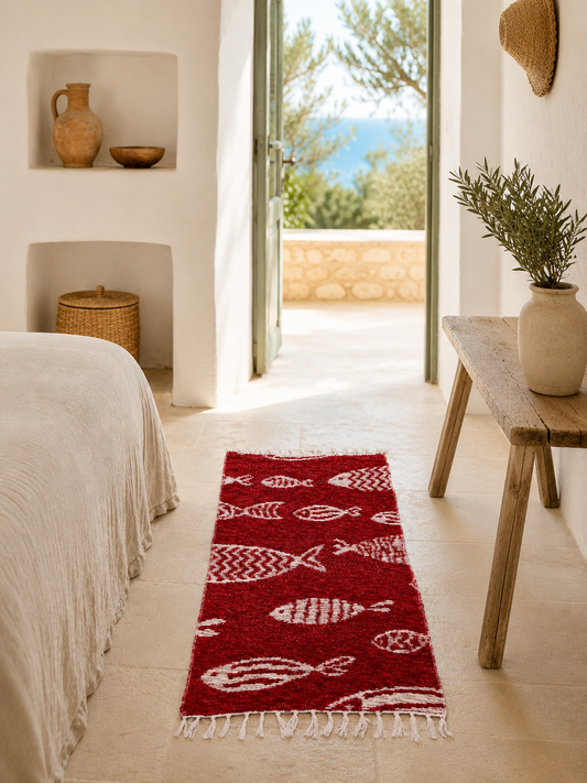 Tapis Artisanal Réversible – Poisson Rouge & Jute