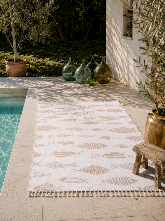 Tapis Artisanal Réversible Poisson Blanc