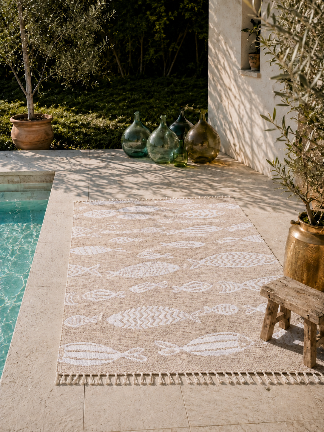 Tapis Artisanal Réversible Poisson Blanc