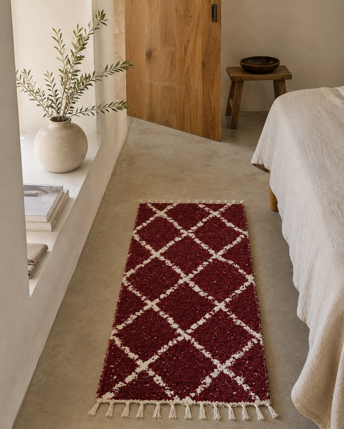 Tapis artisanal réversible bordeaux