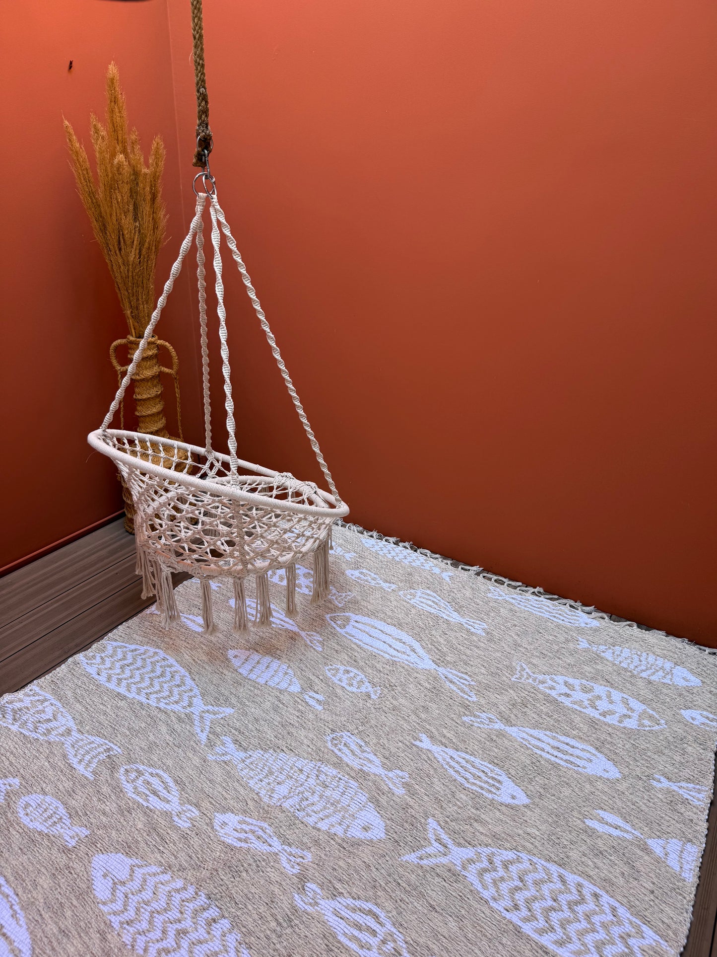 Tapis Artisanal Réversible Poisson Blanc