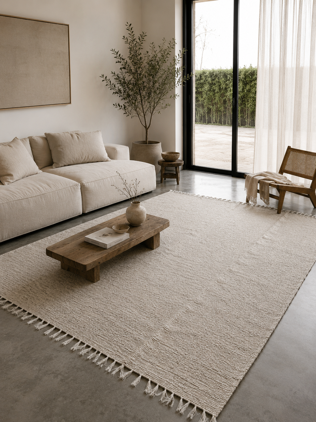 Tapis en jute et coton 200x300 cm | Grand tapis naturel beige