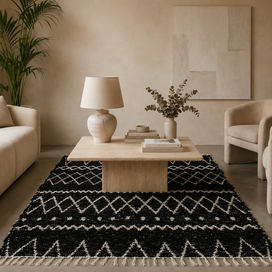 Tapis artisanal berbère réversible noir et blanc – Luis