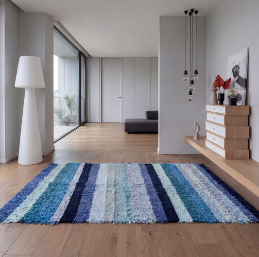 Tapis Artisanal rayé bleu Alba 