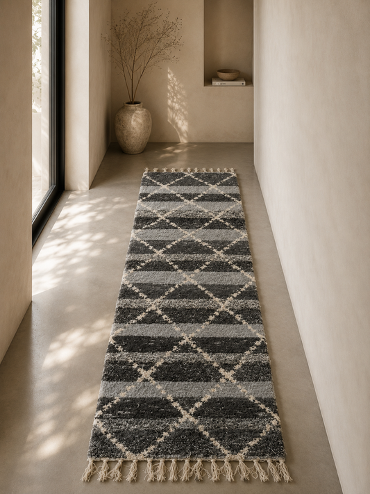 Verso du tapis artisanal réversible Leandro en dégradé de gris