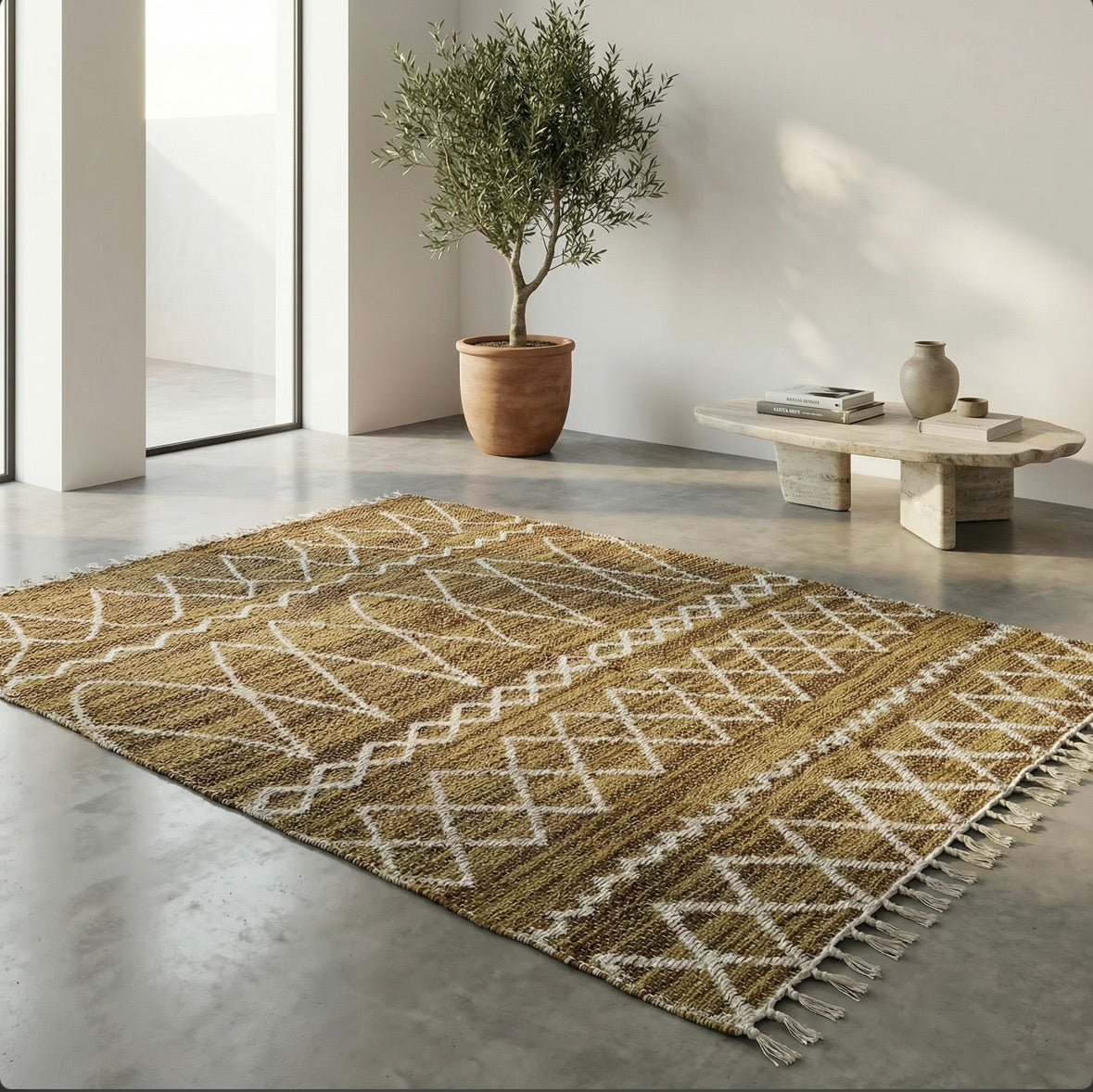 Tapis Artisanal Réversible Berbère Jute & Coton - Sol - 140x200 - nenita - deco - 