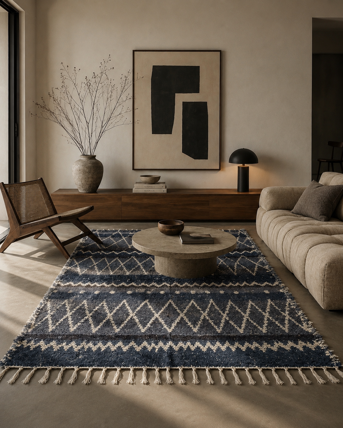tapis artisanal reversible bleu gris 
