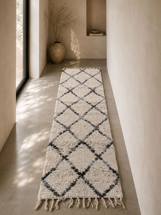 Tapis artisanal réversible Leandro en dégradé de gris, tissé en Espagne