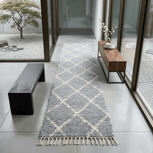 tapis artisanal couloir gris