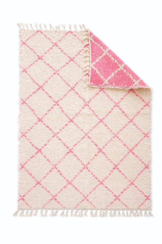 Tapis artisanal rose réversible 
